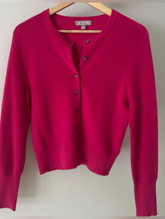 J. Crew Sweaters - J. Crew Vintage Style Bright Strawberry Pink Button Front Crewneck Cardigan Sz M